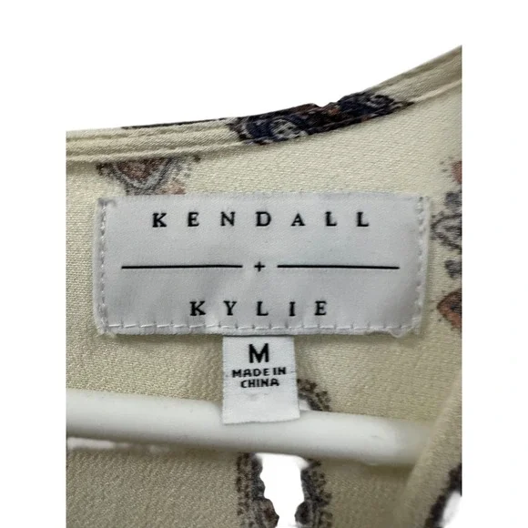 Kendall Kylie Paisley Print Lace Up Romper Cream Navy M - Picture 3 of 6